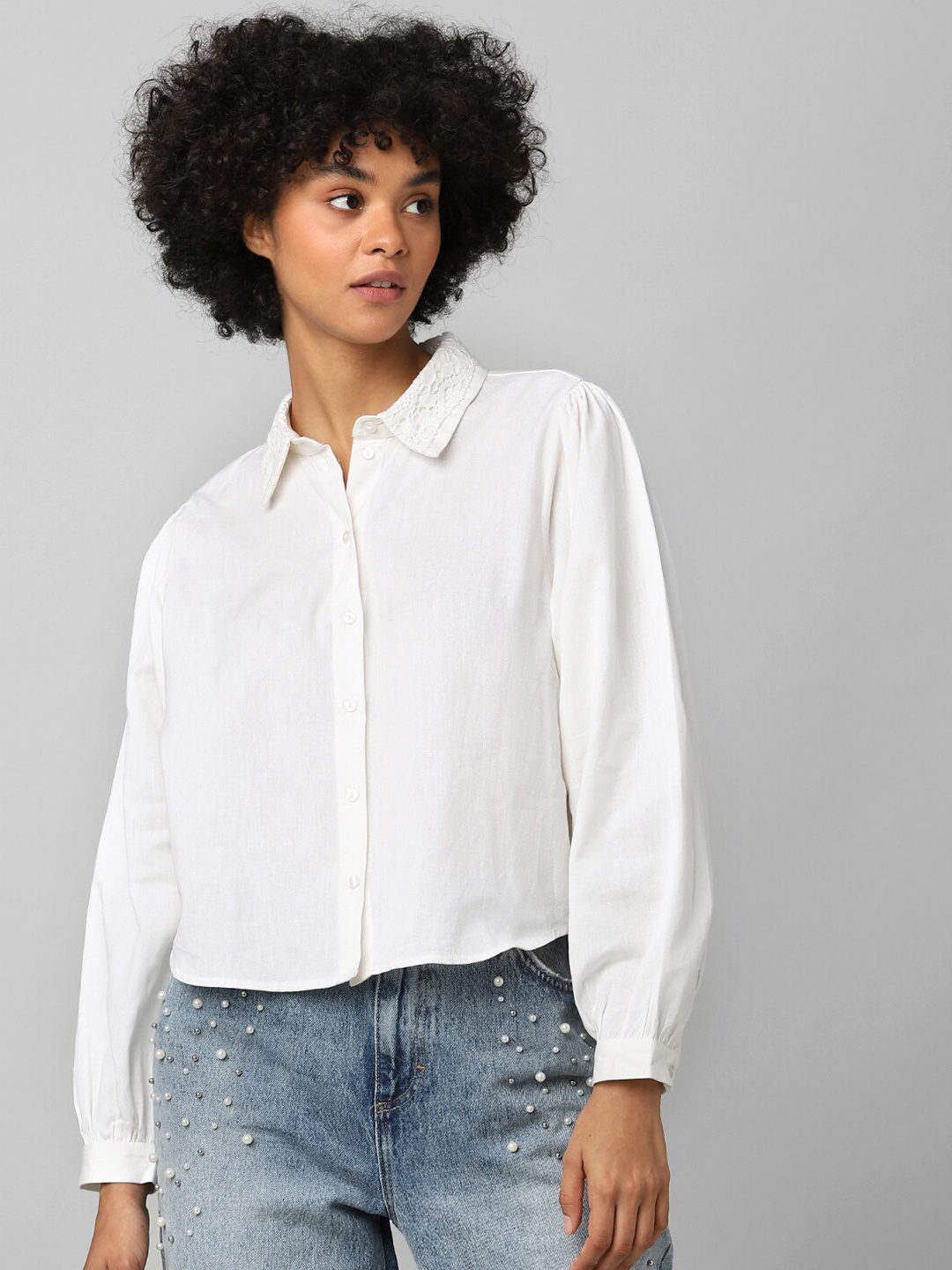 

ONLY Women White Solid Casual Shirt