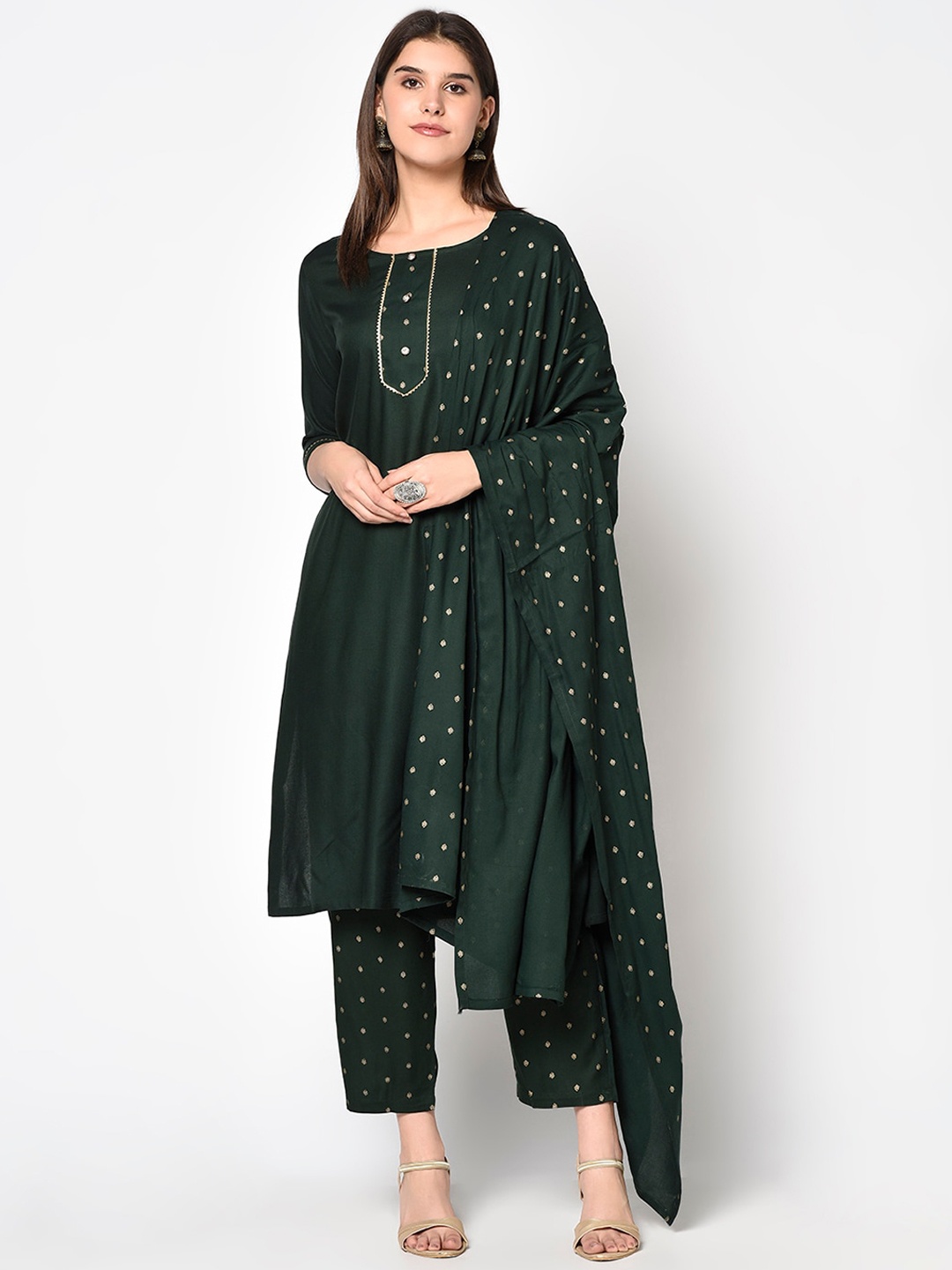 

ERISHA Women Green Ethnic Motifs Yoke Design Kurta with Trousers & Dupatta