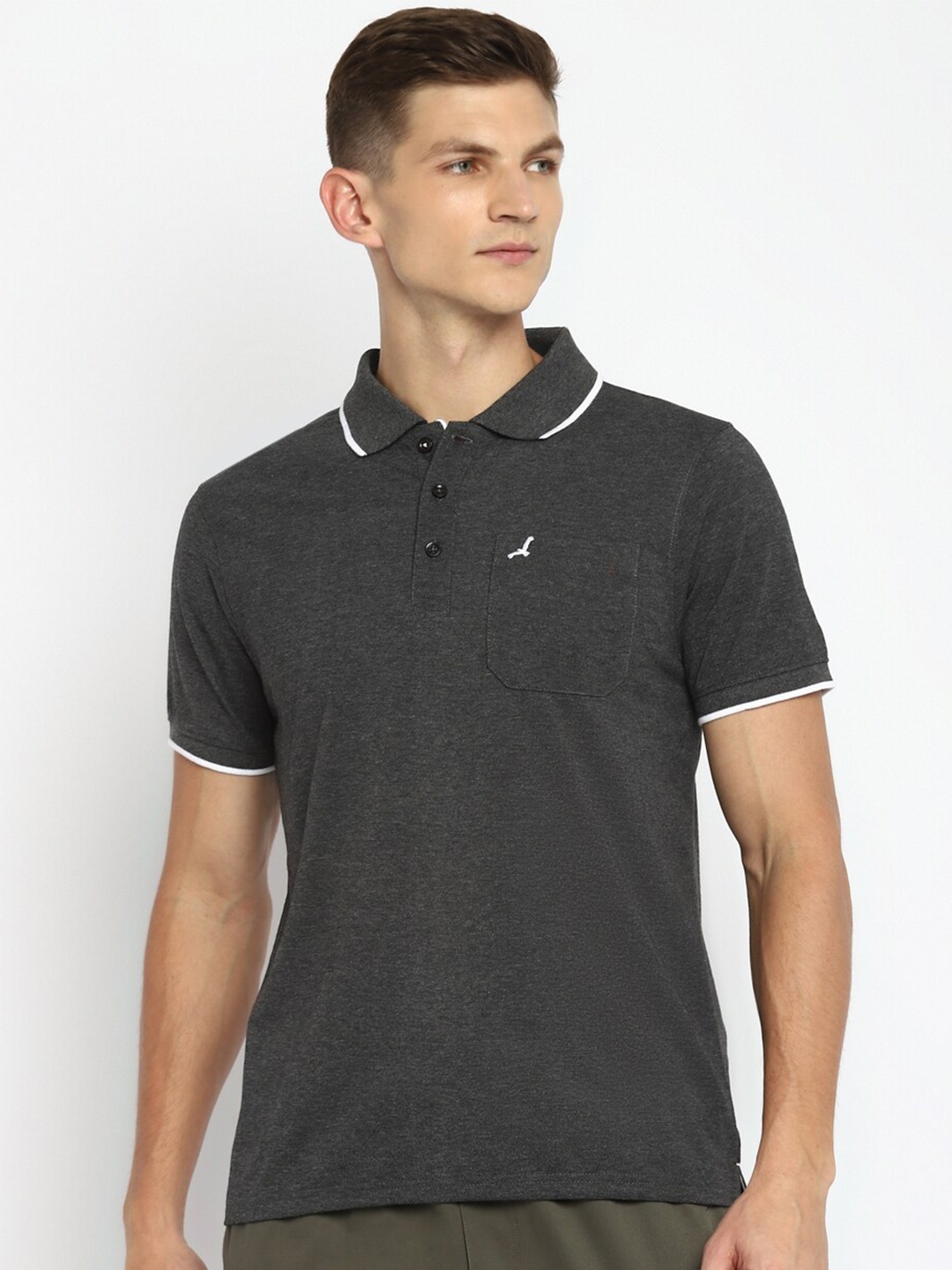 

American Crew Men Charcoal Polo Collar T-shirt