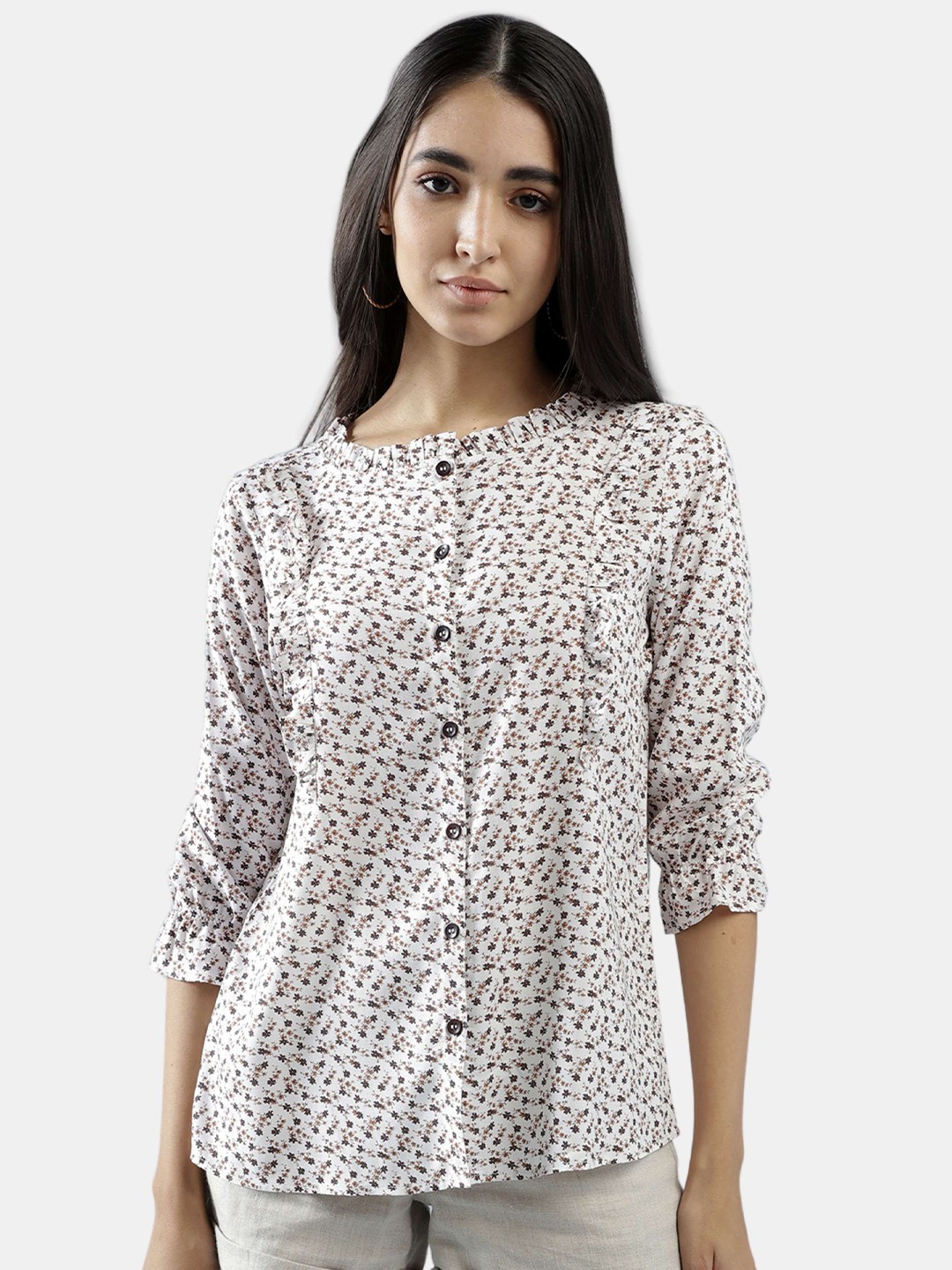 

IDK Women White Floral Print Top