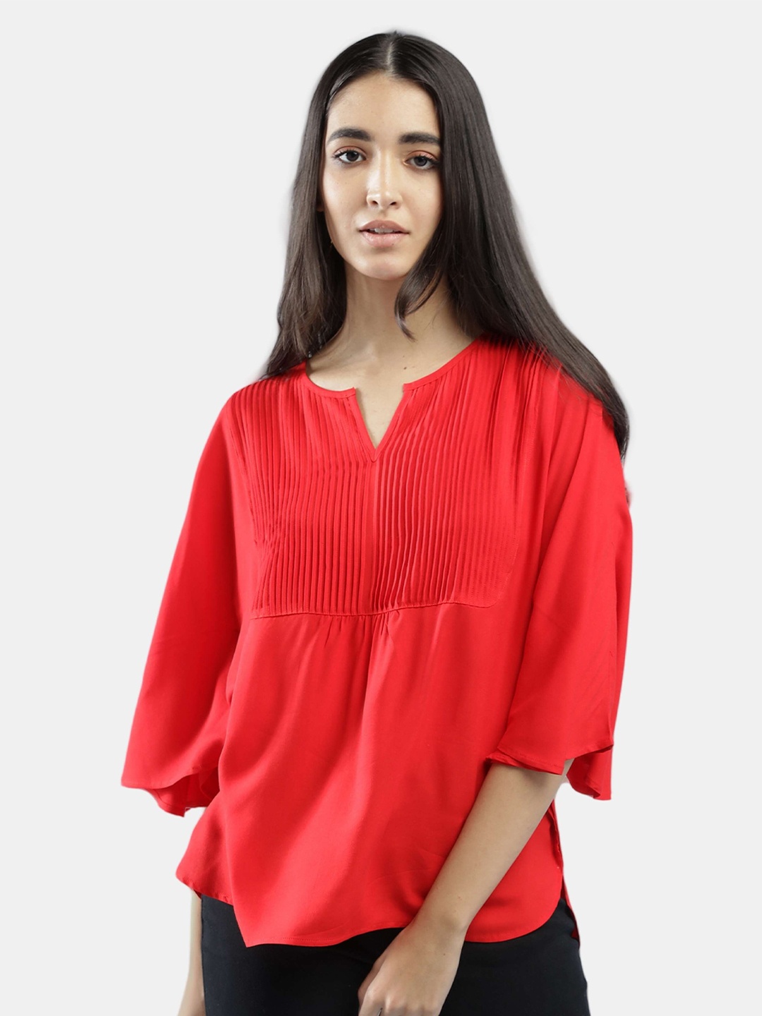 

IDK Women Red Flared Sleeve Top