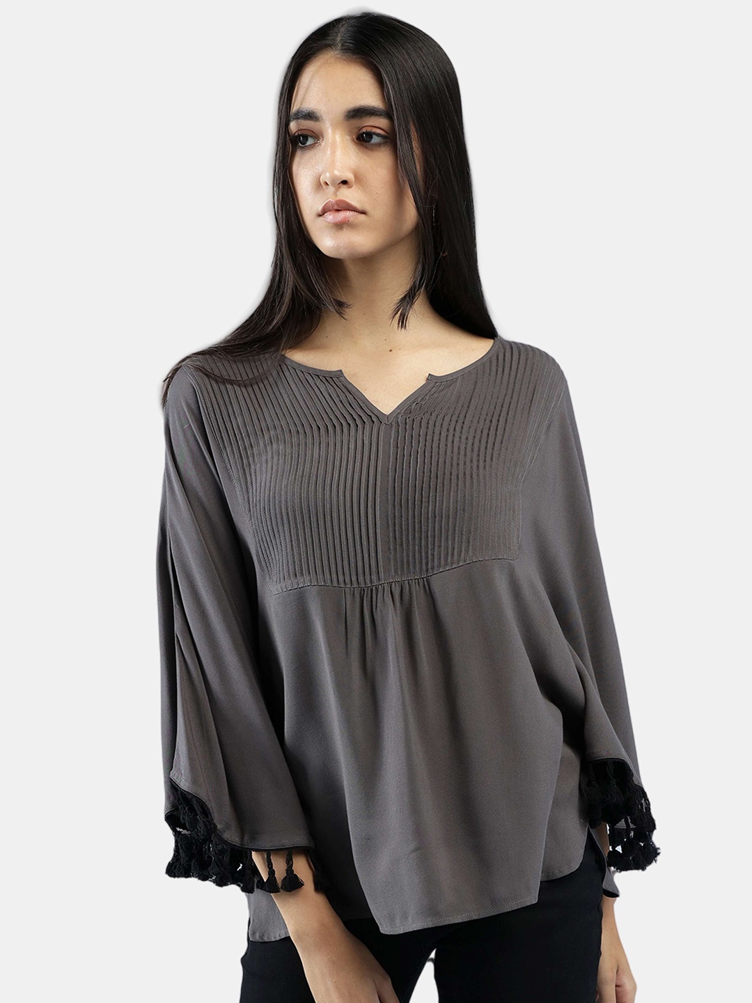 

IDK Grey Solid Kaftan Top