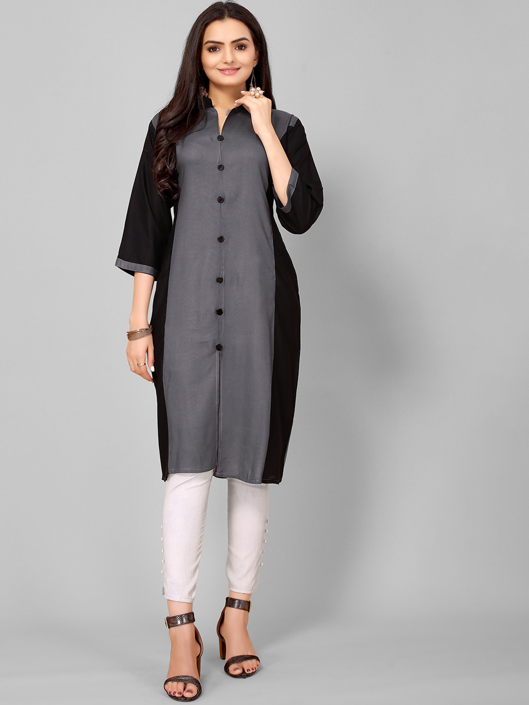 

KALINI Women Grey & Black Kurta