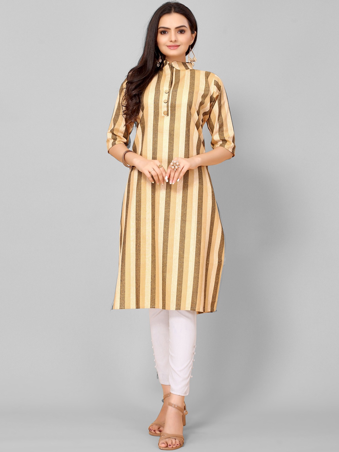 

KALINI Women Cream-Coloured Striped Khadi Kurta