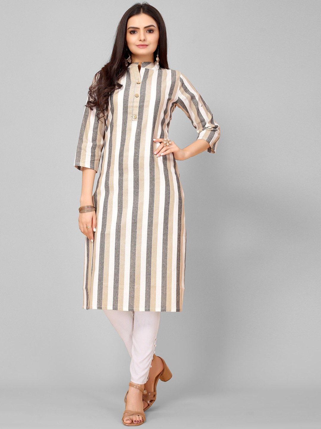 

KALINI Women Grey & White Printed Khadi Straight Kurta