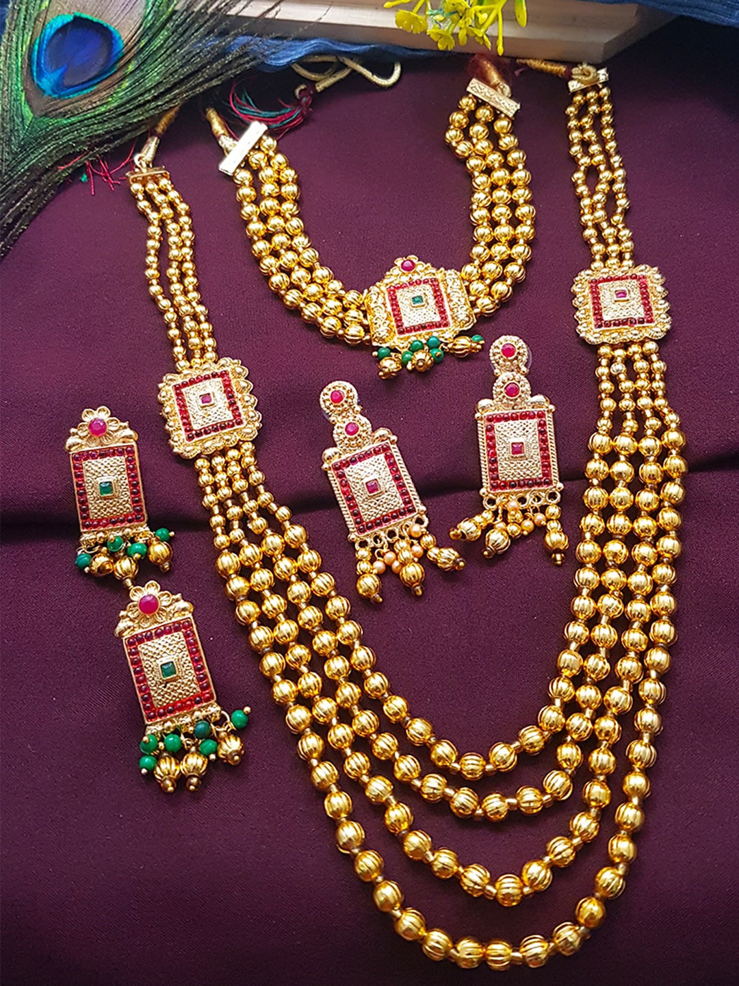 

GRIIHAM Gold-Plated Artificial Beats And Stone Jewellery Set