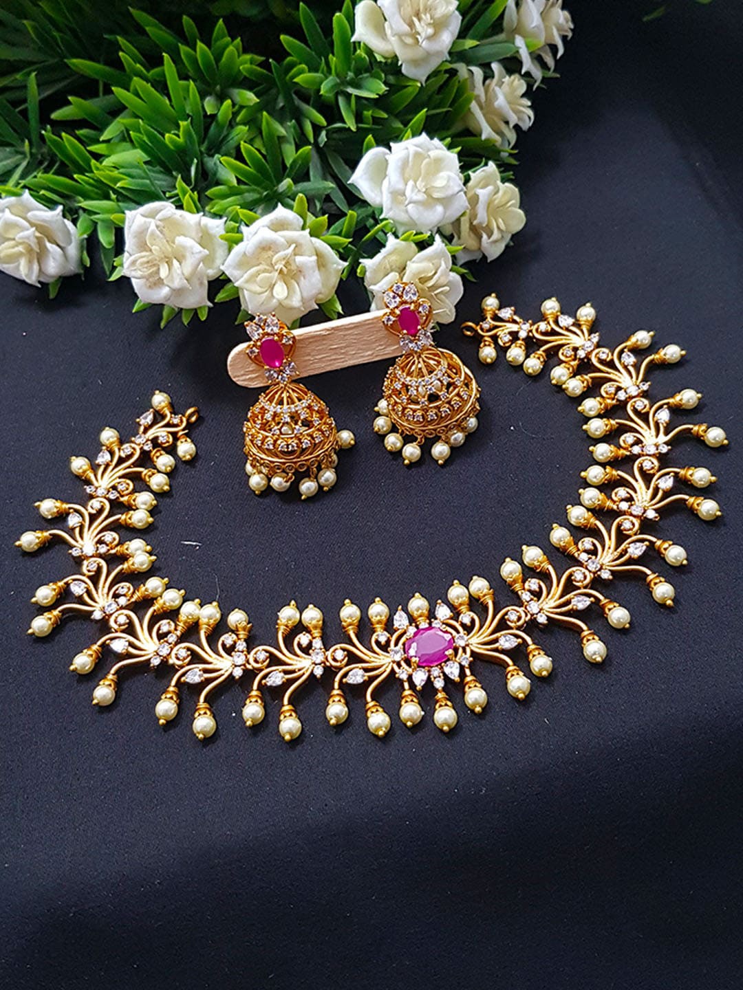 

GRIIHAM Gold-Plated AD-Studded Antique Jewellery Set