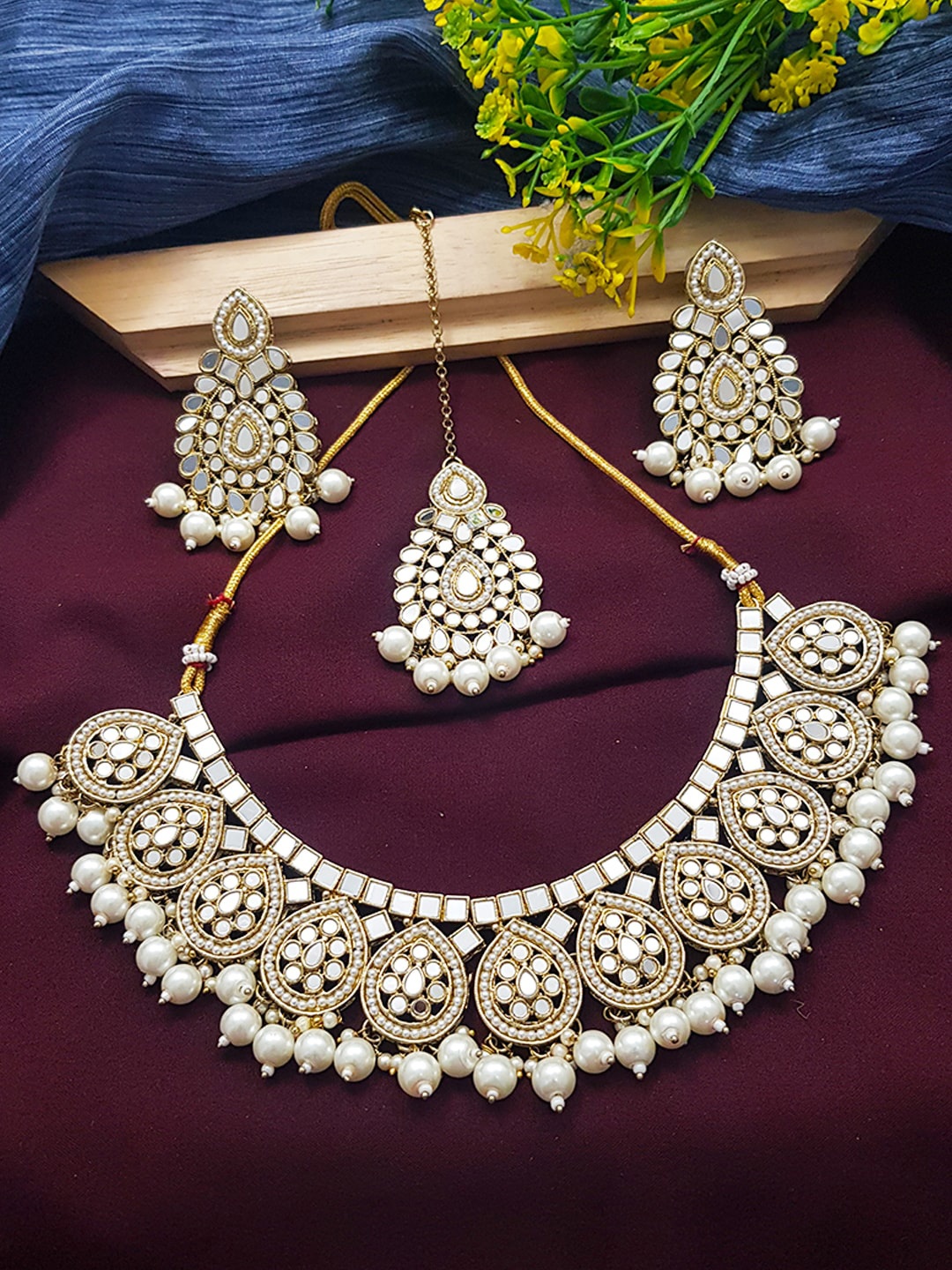 

GRIIHAM Gold-Plated White AD-Studded Jewellery Set