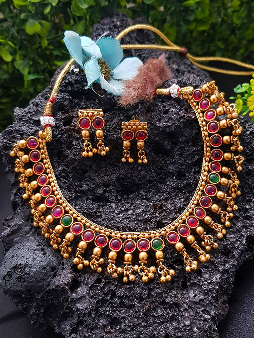 

GRIIHAM Women Gold-Plated Pink AD-Studded Jewellery Set