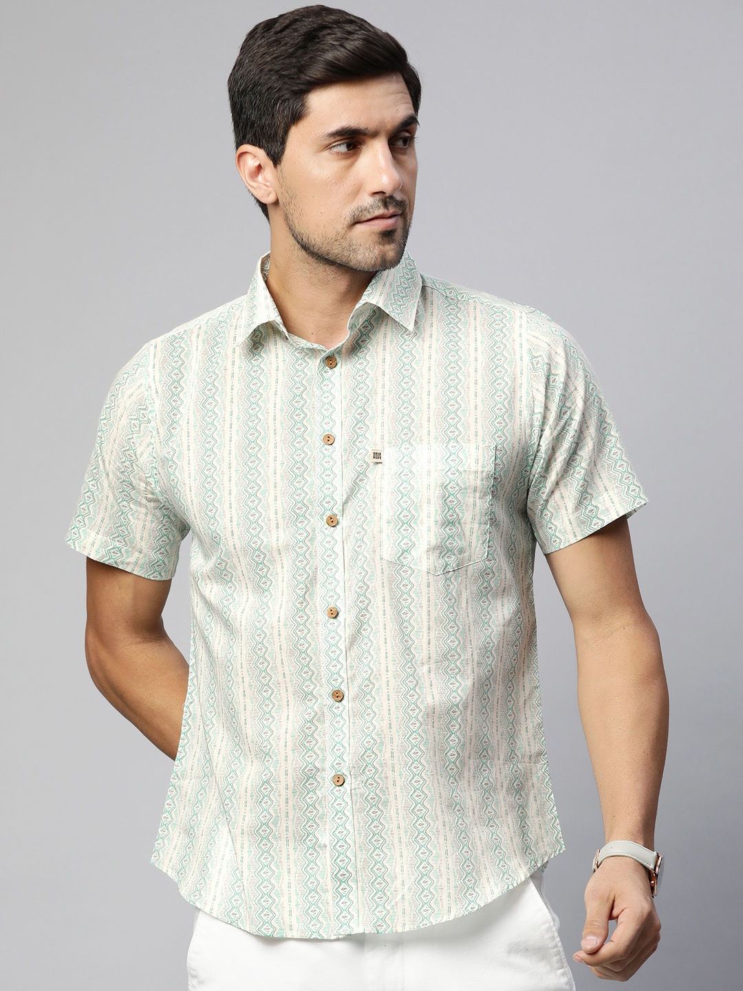 

Readiprint Men Cream-Coloured Printed Casual Shirt