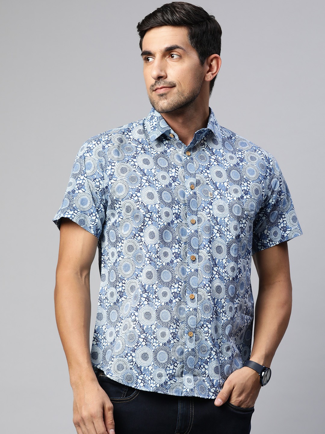 

Readiprint Men Navy Blue Printed Casual Shirt