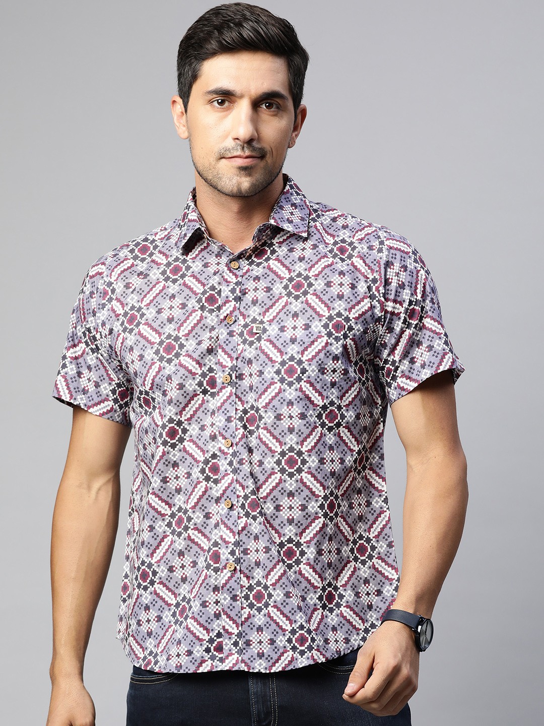 

Readiprint Men Grey Printed Casual Shirt