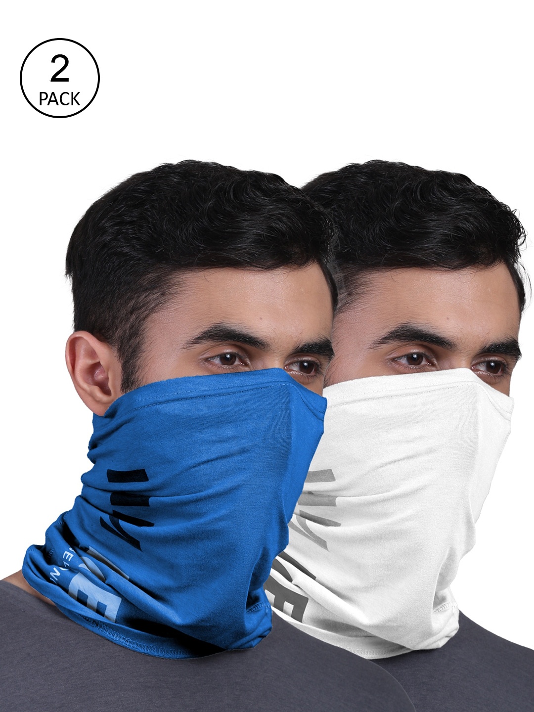 

FREECULTR Adults Set Of 2 Solid Blue, White Anti-Microbial Bandana