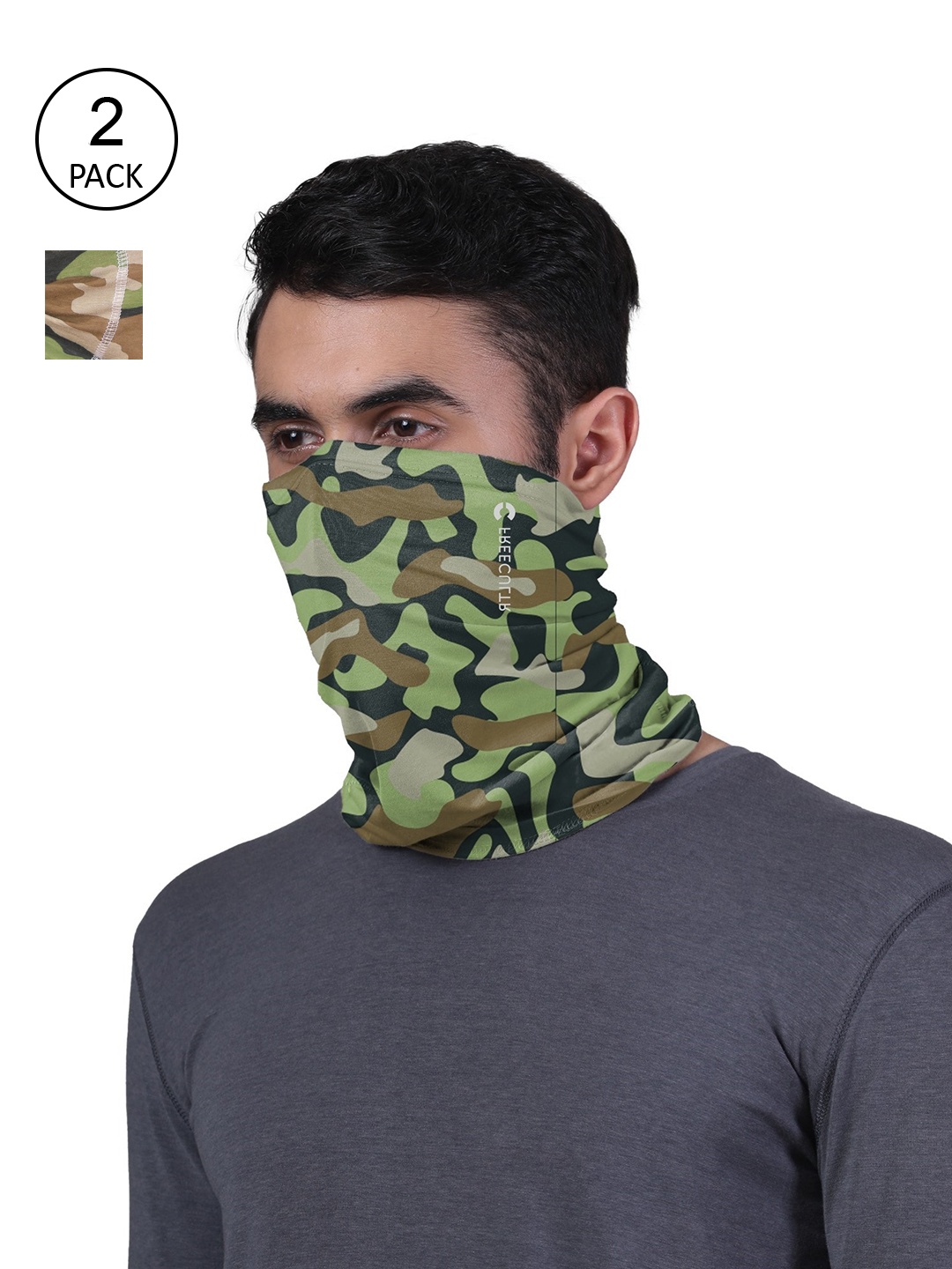 

FREECULTR Set Of 2 Camouflage Military Print Anti Microbial Bamboo Bandana, Green