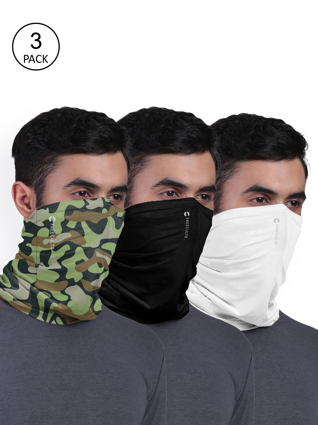

FREECULTR Set Of 3 Camouflage Military Print Anti Microbial Bamboo Bandana, Black