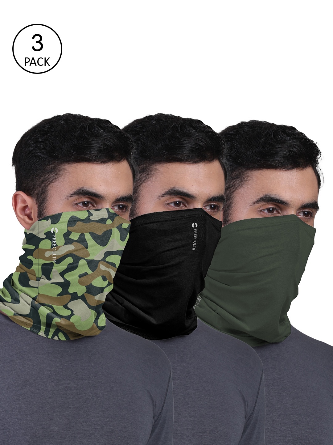 

FREECULTR Unisex Pack of 3 Black & Green Printed Bamboo Bandana Headband