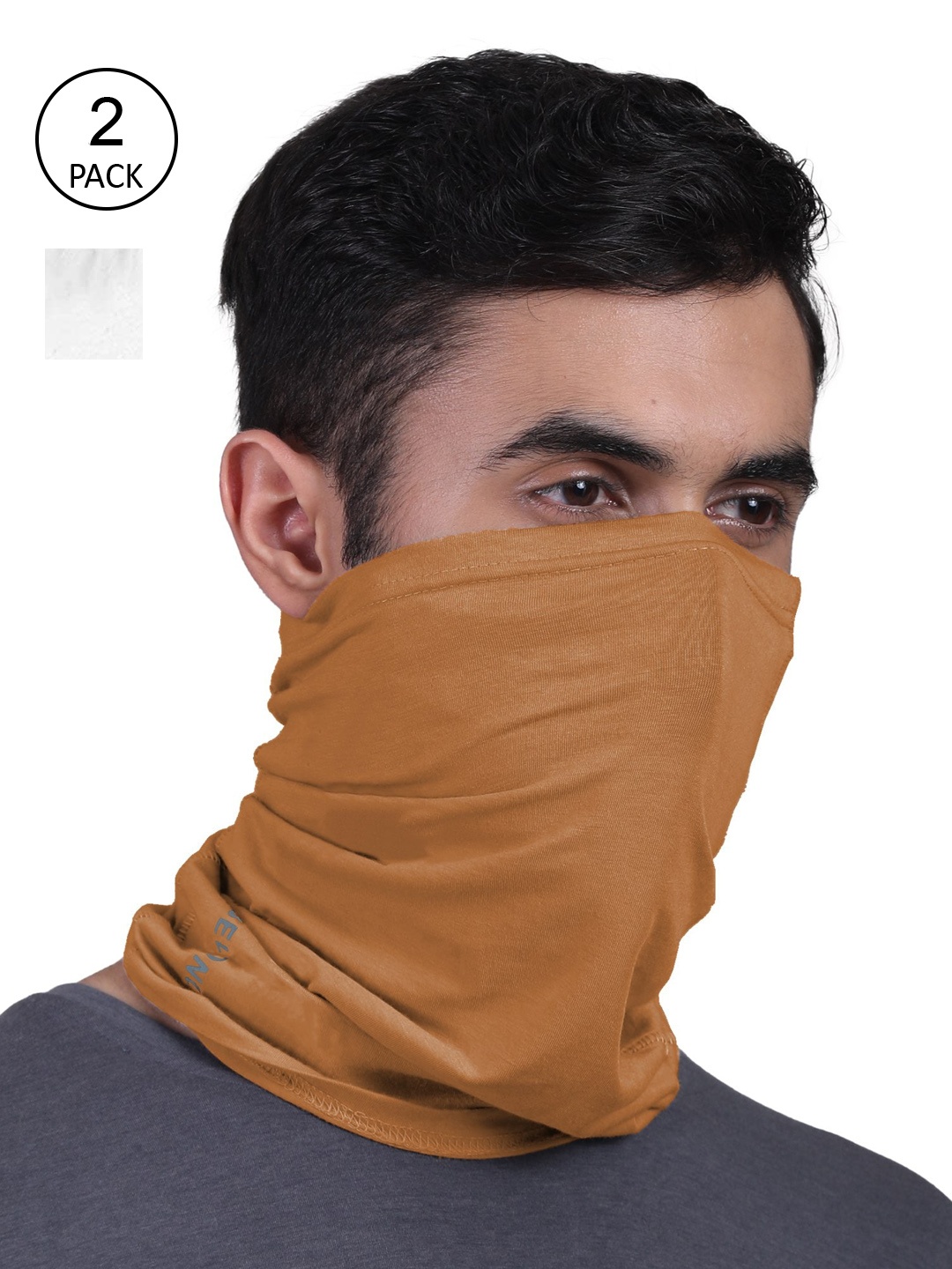 

FREECULTR Unisex Mustard & White Solid Set Of 2 Anti-Microbial Bandana