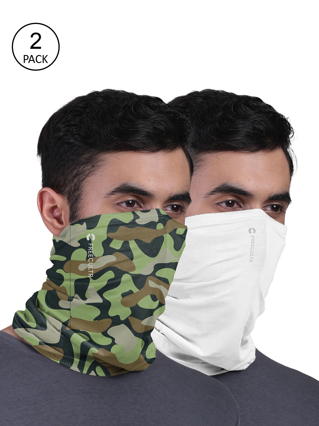 

FREECULTR Set Of 2 White & Green Printed Anti-Microbial Bandana