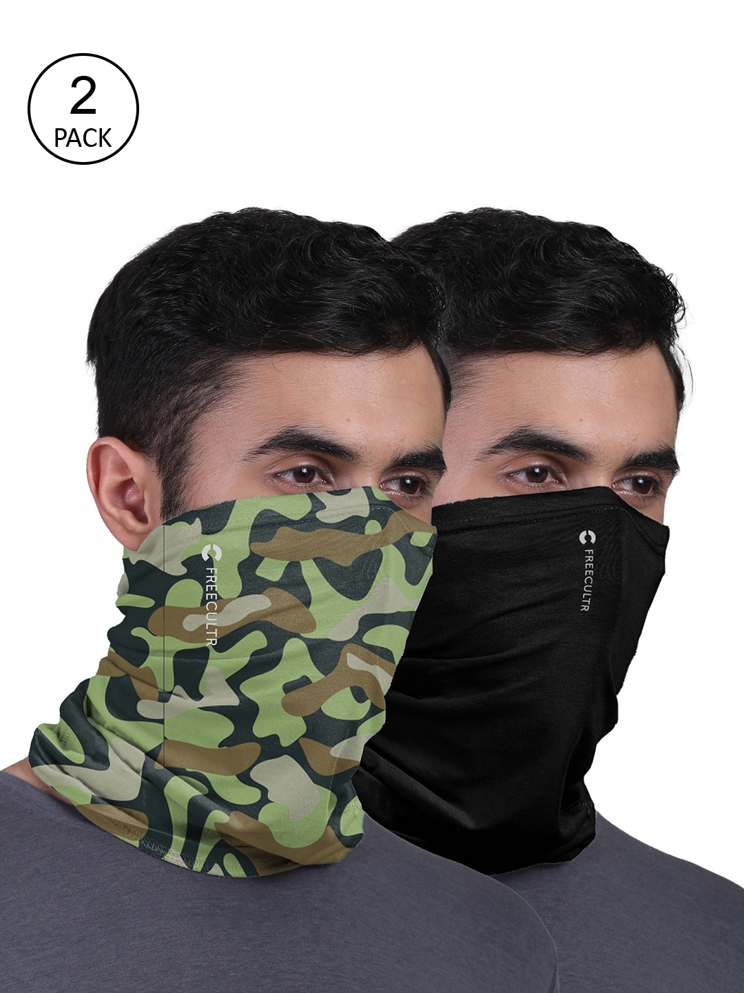 

FREECULTR Set Of 2 Solid Anti-Microbial Camouflage Military Print Bamboo Bandana, Black