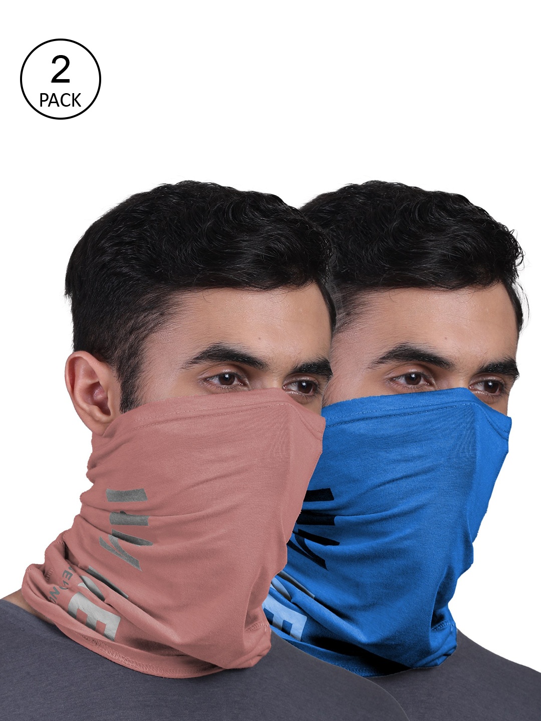 

FREECULTR Set Of 2 Peach & Blue Solid Anti-Microbial Bandana