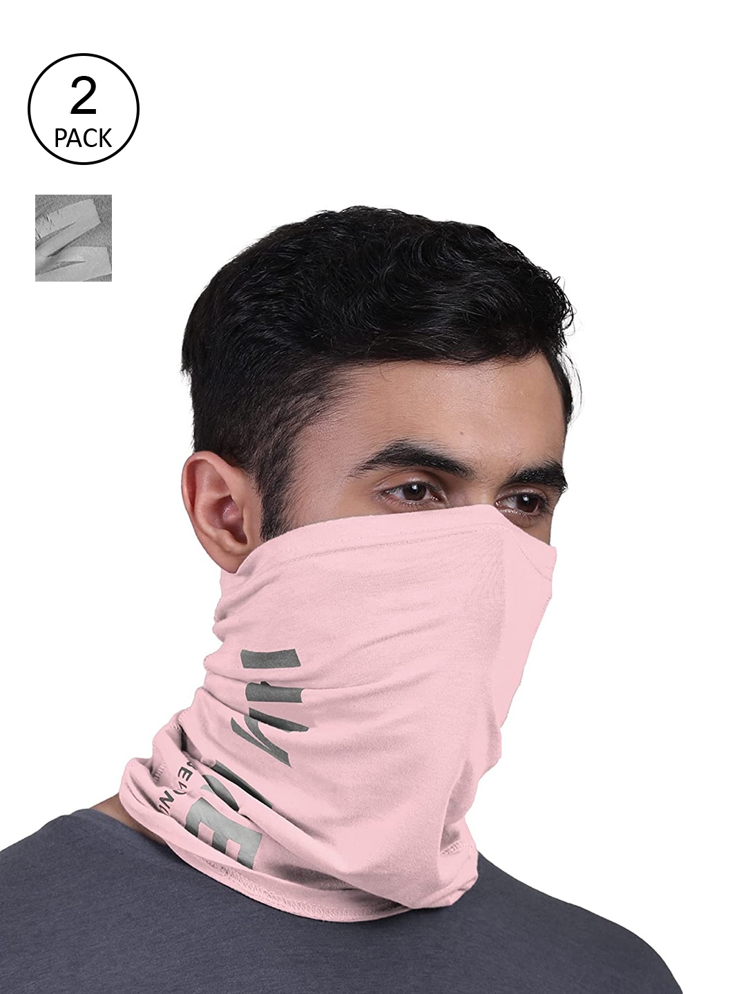 

FREECULTR Set Of 2 Solid Anti-Microbial Bandana Face Mask for Dust and Sun Protection, Peach