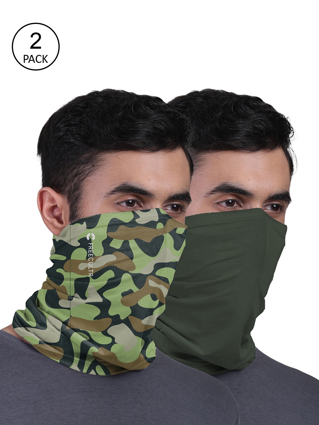 

FREECULTR Pack Of 2 Unisex Printed Anti Microbial Bamboo Bandana Headband, Green