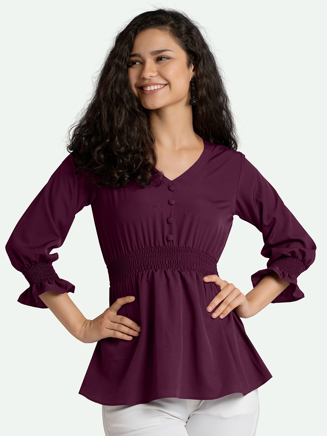 

AASK Purple Smocked Crepe Empire Top