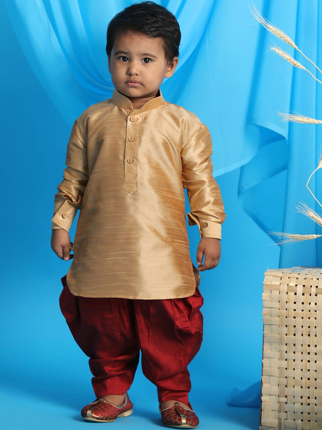 

VASTRAMAY Boys Rose Gold Kurta with Dhoti Pants