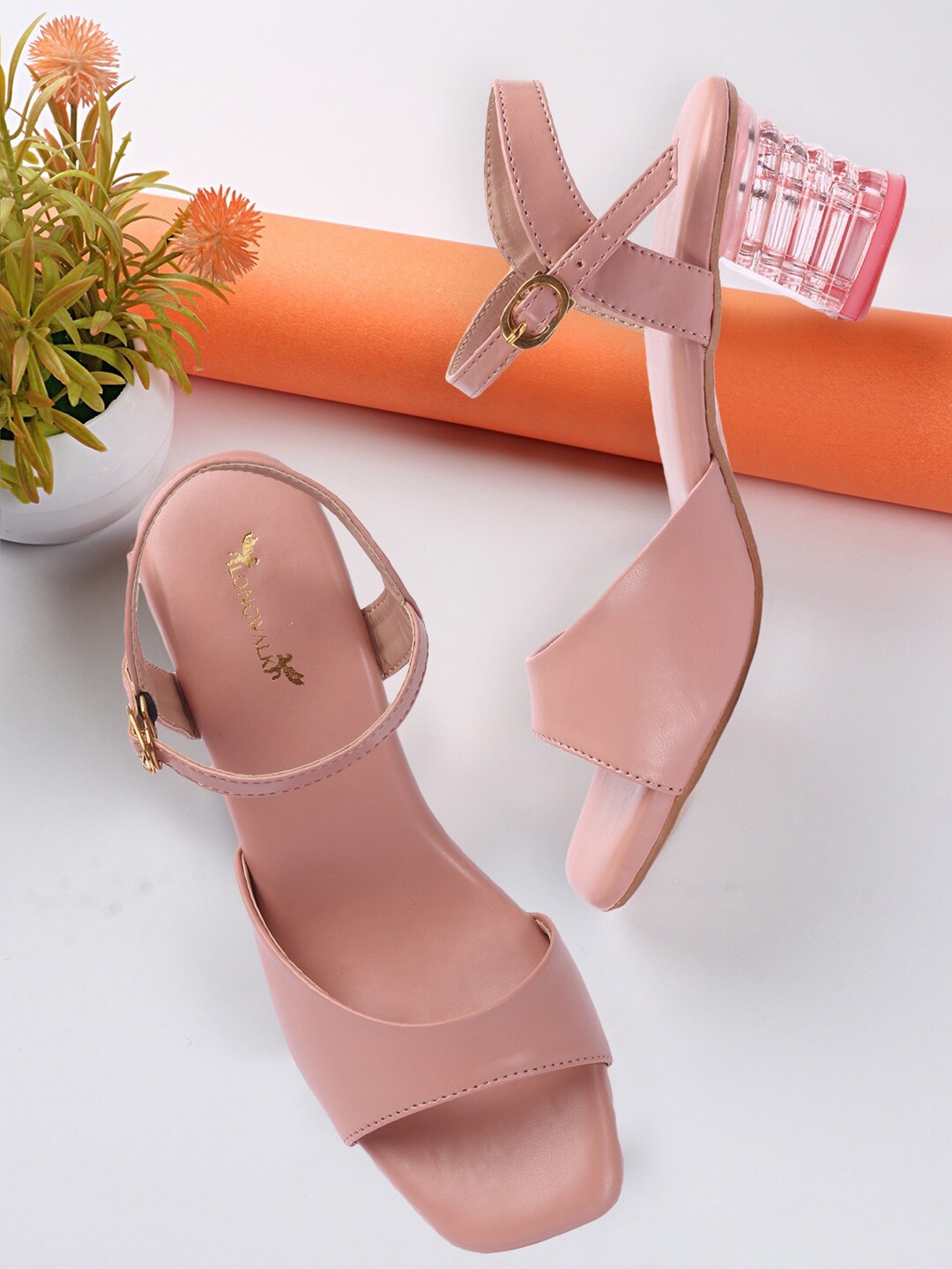 

Longwalk Peach-Coloured Block Sandals