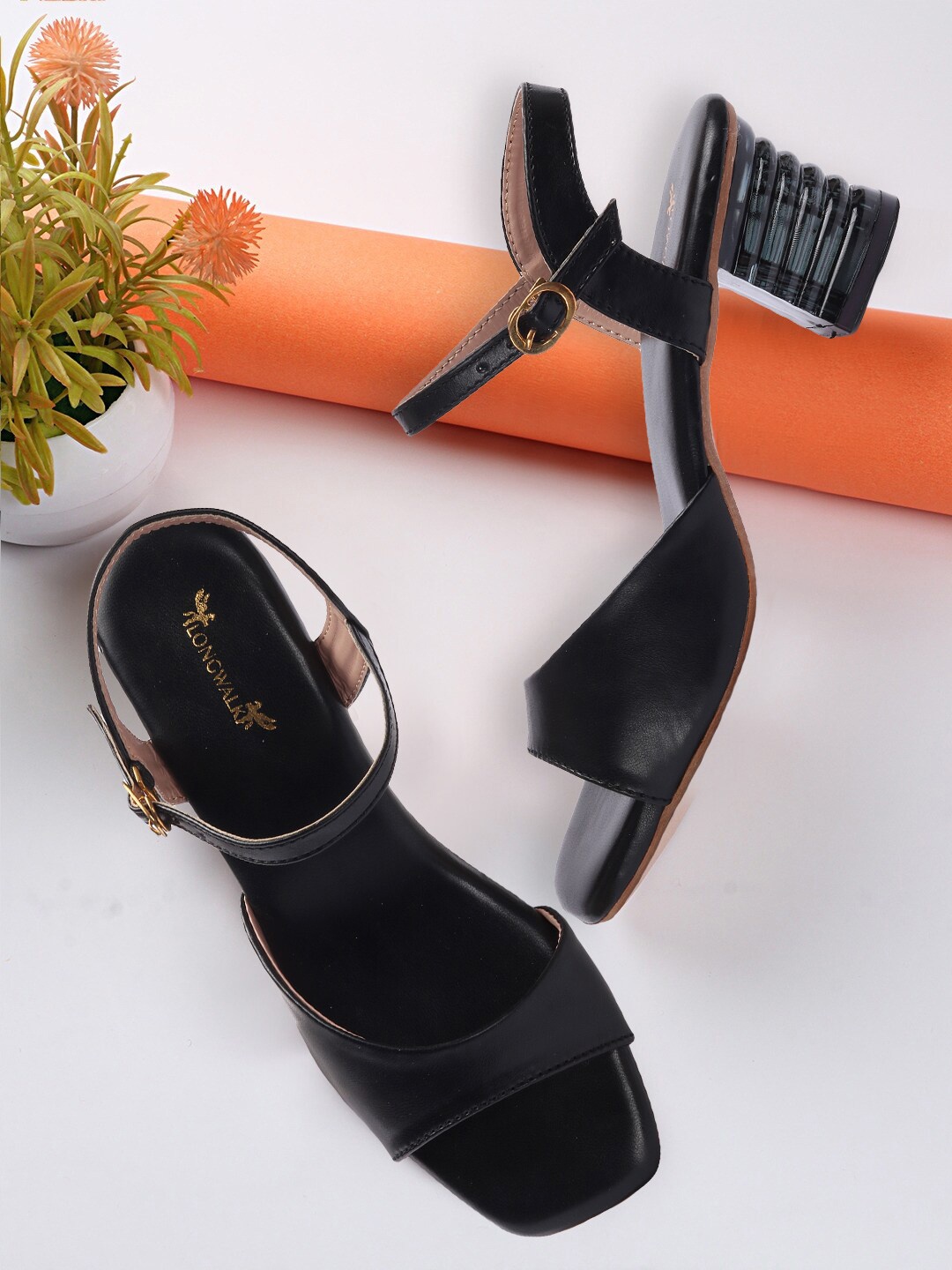 

Longwalk Black Solid Block Transparent Heels