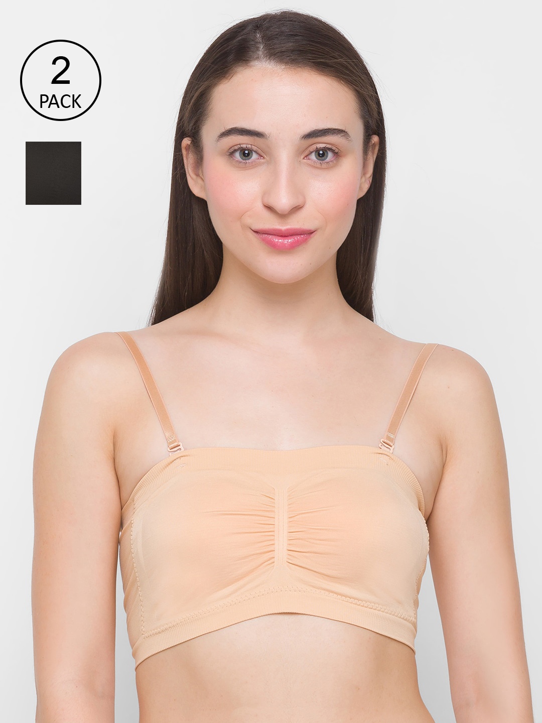 

FashionRack Pack Of 2 Black & Beige Bandeau Lightly Padded Bra