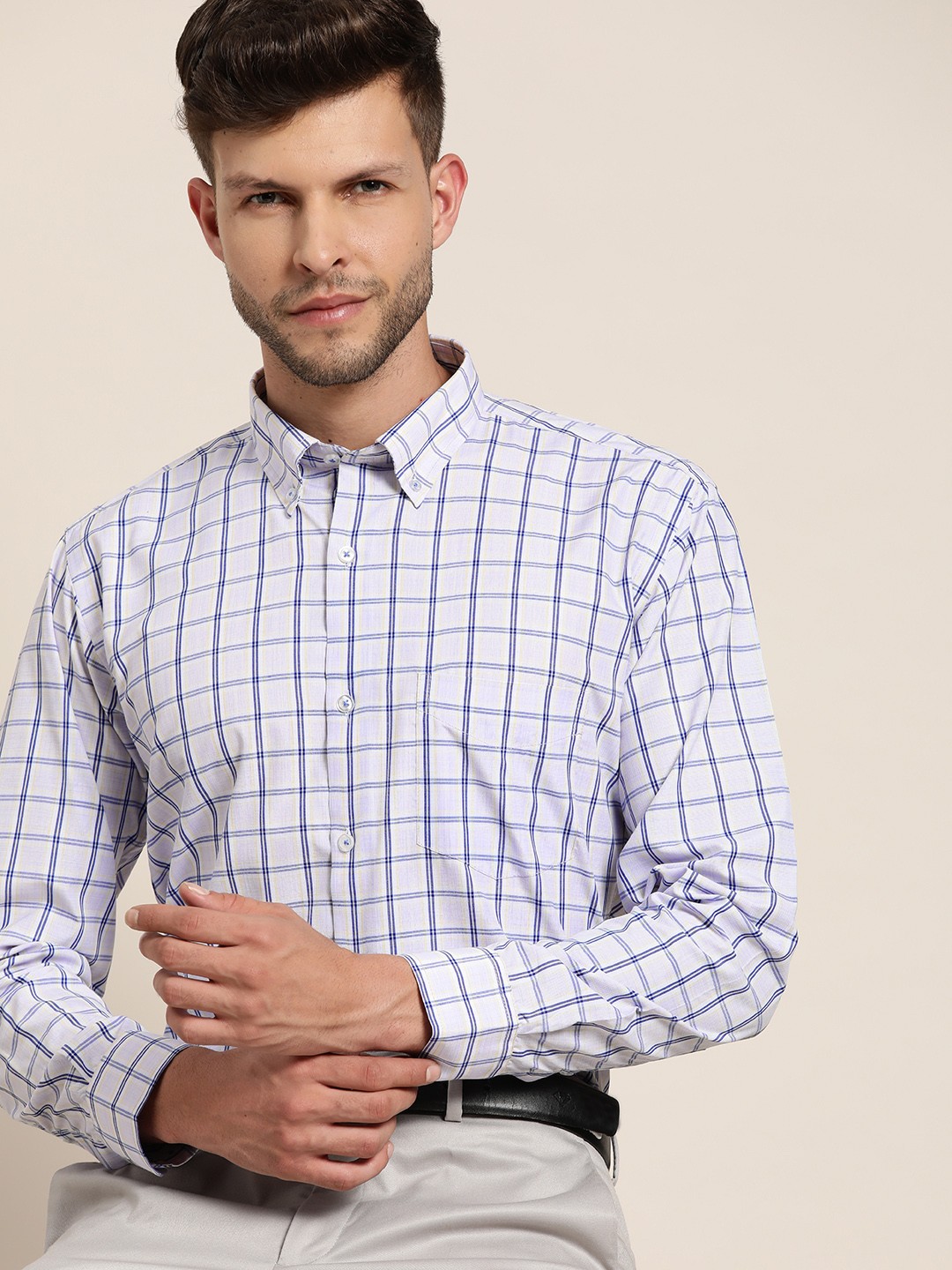

Hancock Men Blue Slim Fit Checked Formal Shirt