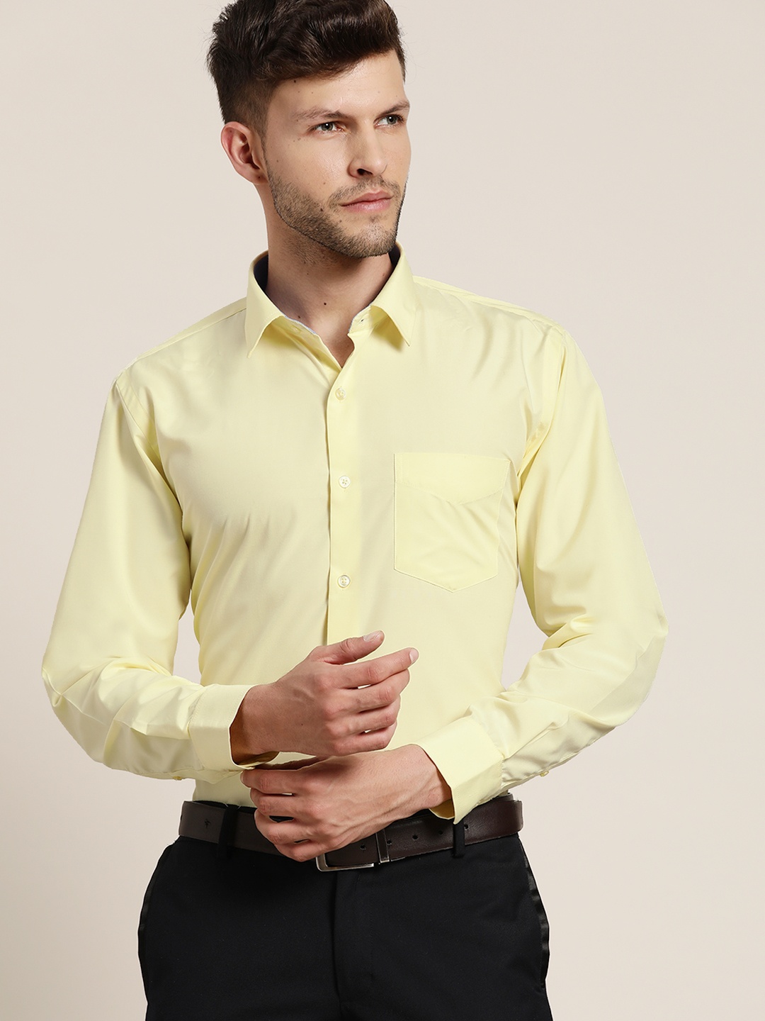 

Hancock Men Slim Fit Wrinkle Resistant Solid Formal Shirt, Yellow