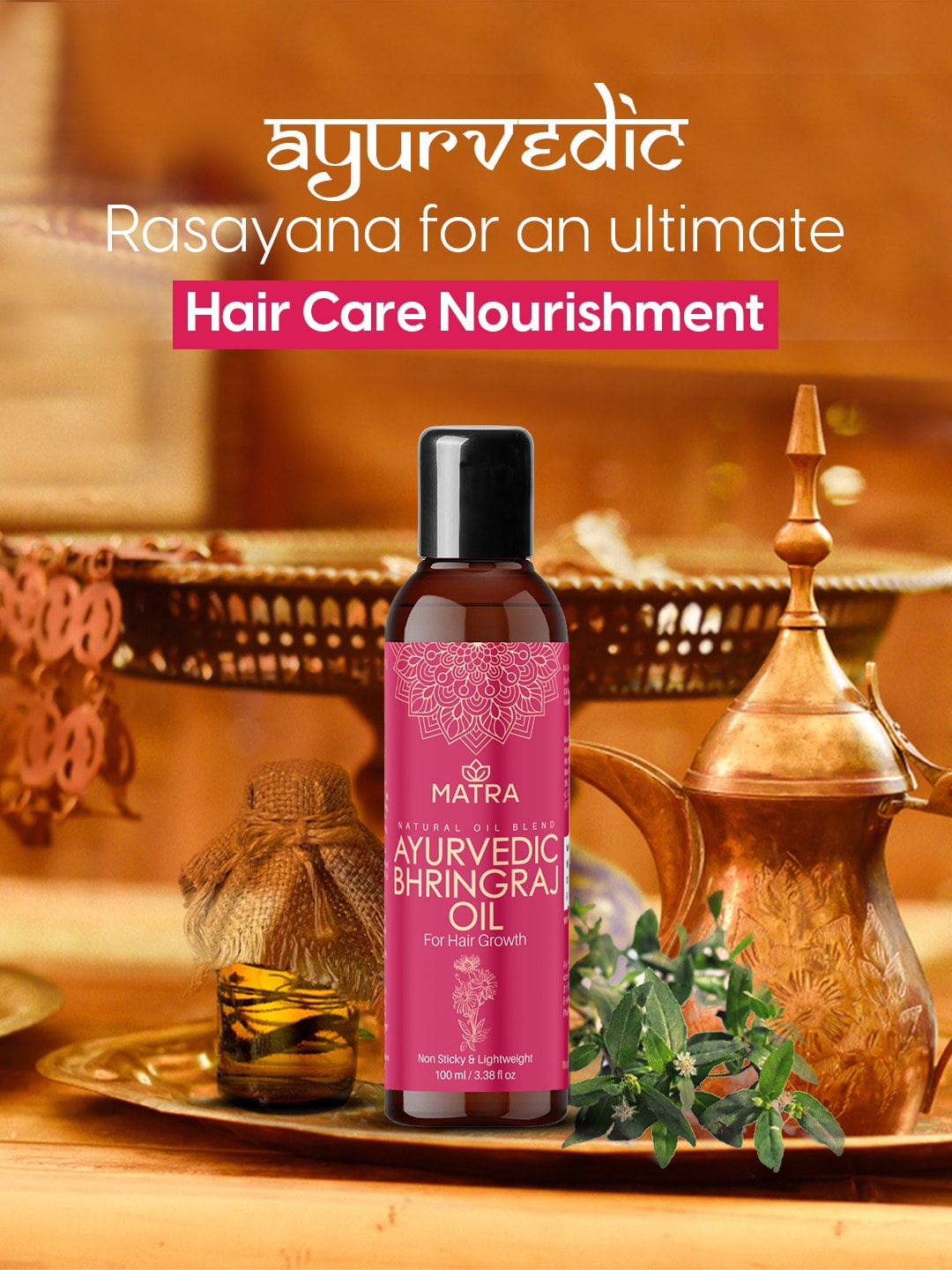 

MATRA Non-Sticky & Lightweight Ayurvedic Bhringraj Hair Oil for Hair Growth - 100 ml, Pink