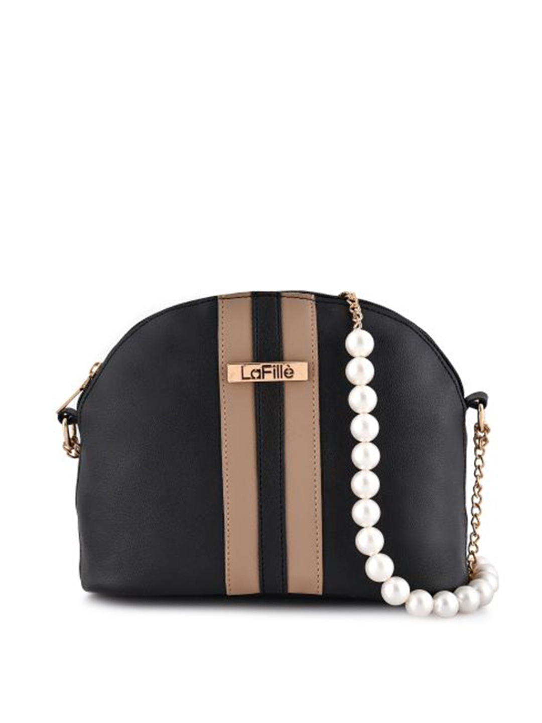 

LaFille Women Black Textured PU Structured Sling Bag