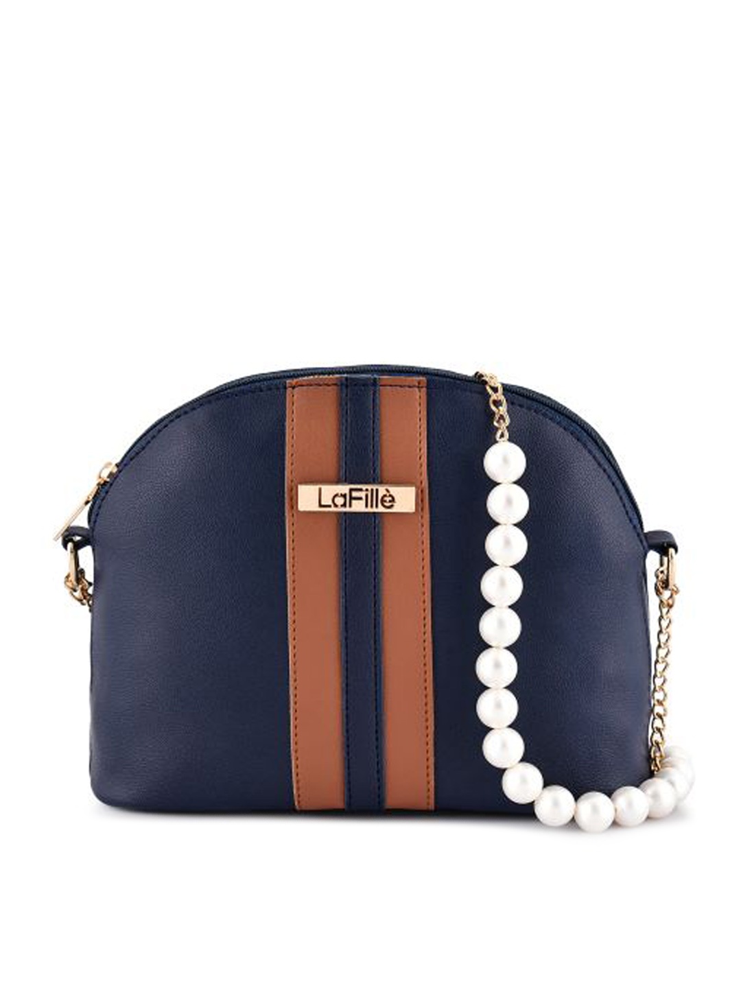 

LaFille Blue Colourblocked PU Half Moon Sling Bag