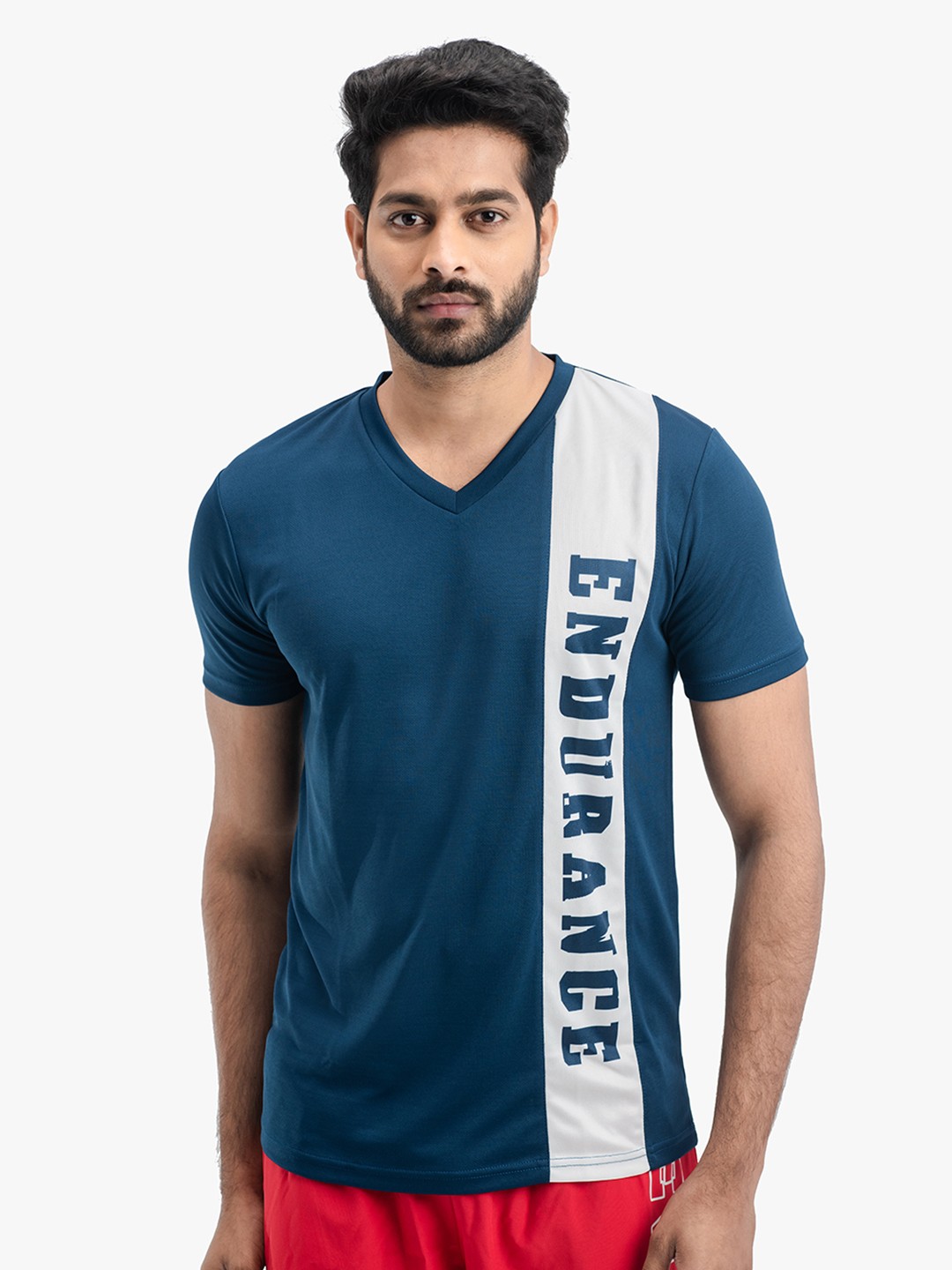 

DRYP EVOLUT Men Navy Blue Typography Printed V-Neck T-shirt