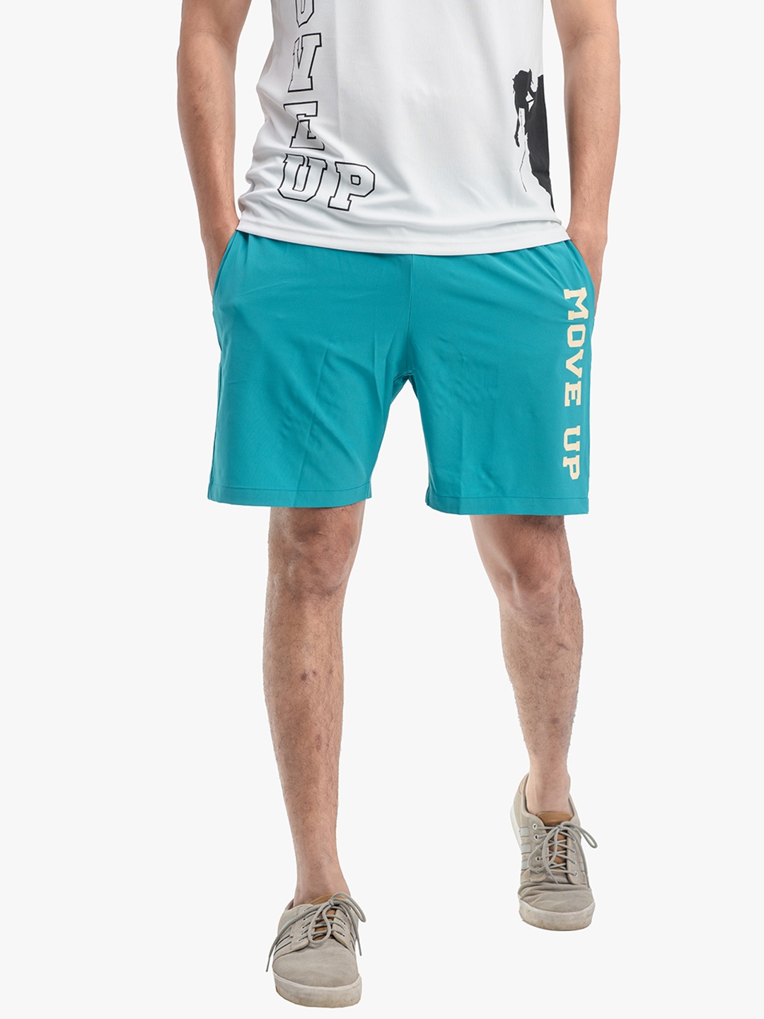 

DRYP EVOLUT Men Teal Typography Printed Shorts