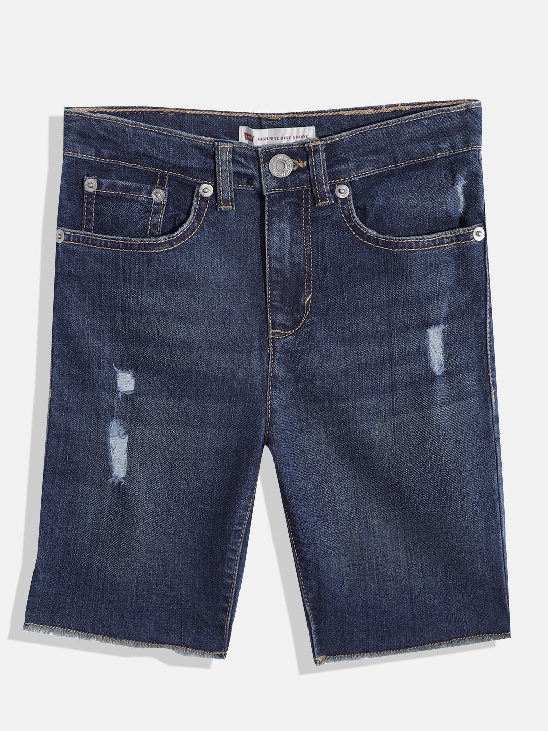 

Levis Girls Navy Blue Slim Fit High-Rise Denim Shorts