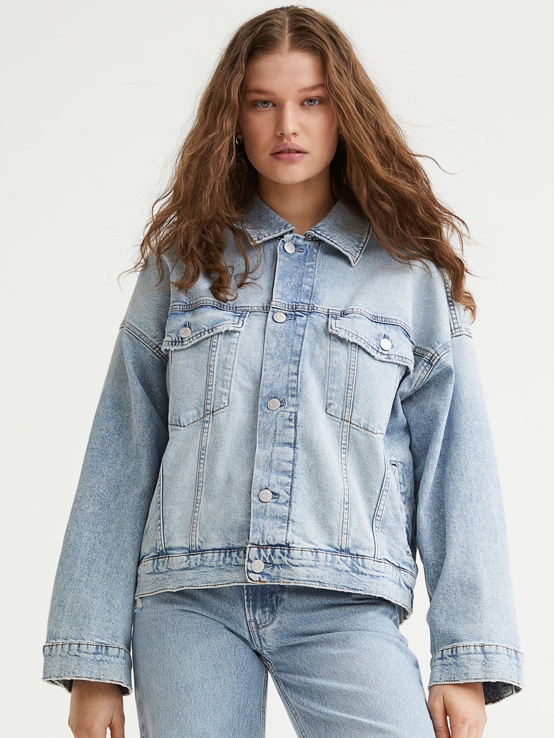 

H&M Women Blue Oversized Denim Jacket