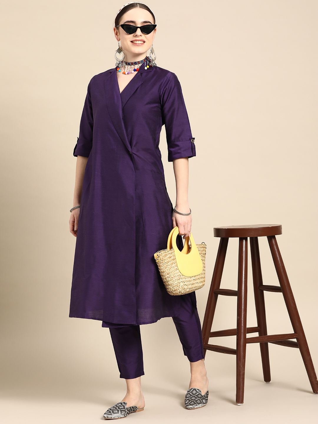 

Sangria Women Purple Layered Kurta with Trousers