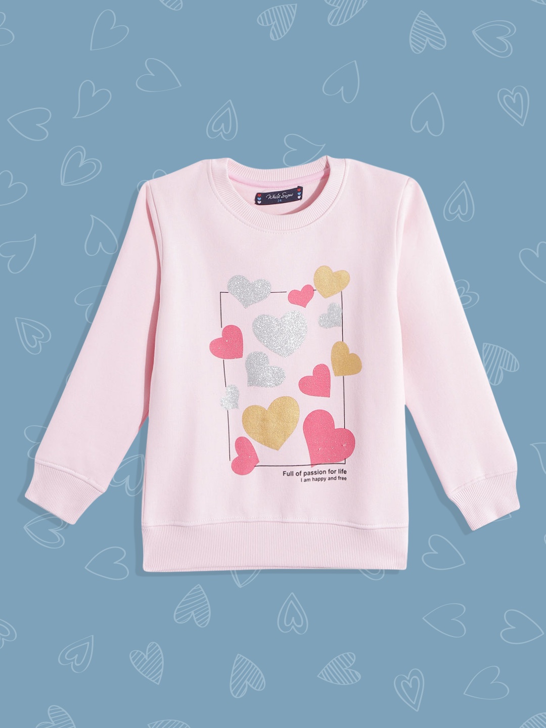 

White Snow Girls Pink & Silver Graphic Printed Sweatshirt