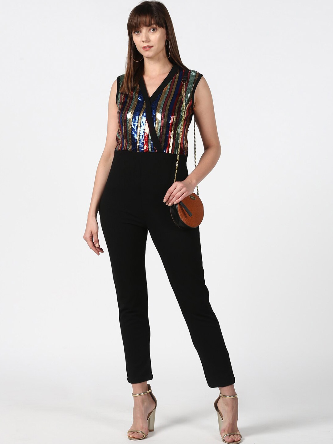 

StyleStone Black Sequinned Embellished Basic Jumpsuit