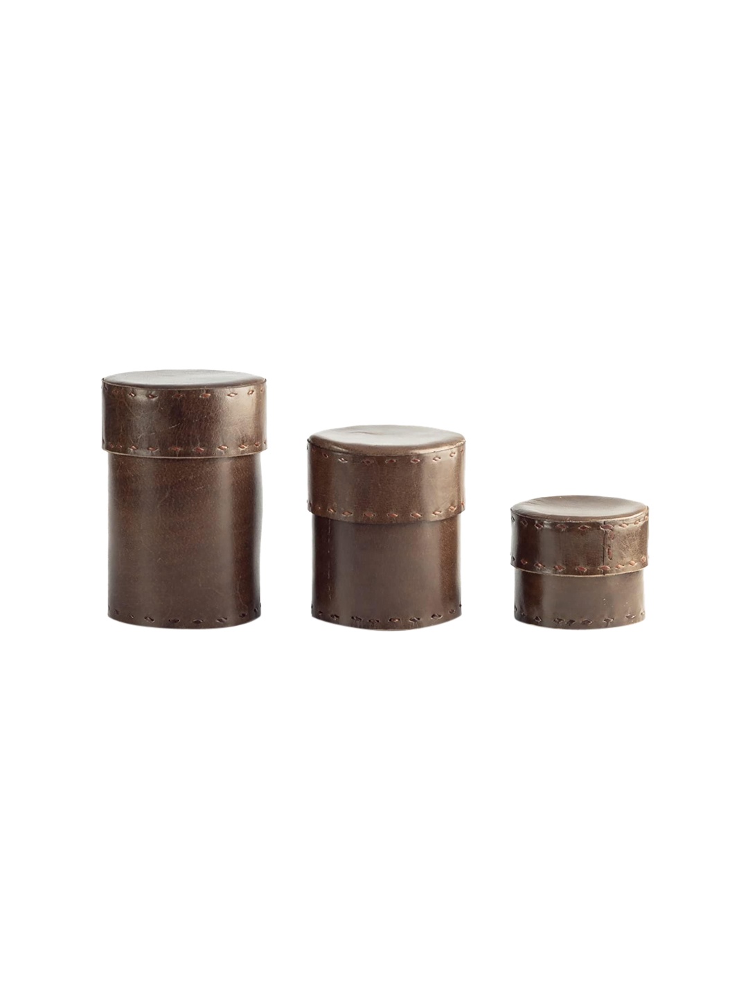 

Goatter Set of 3 Coffee Brown Solid Genuine Leather Multipurpose Storage Box