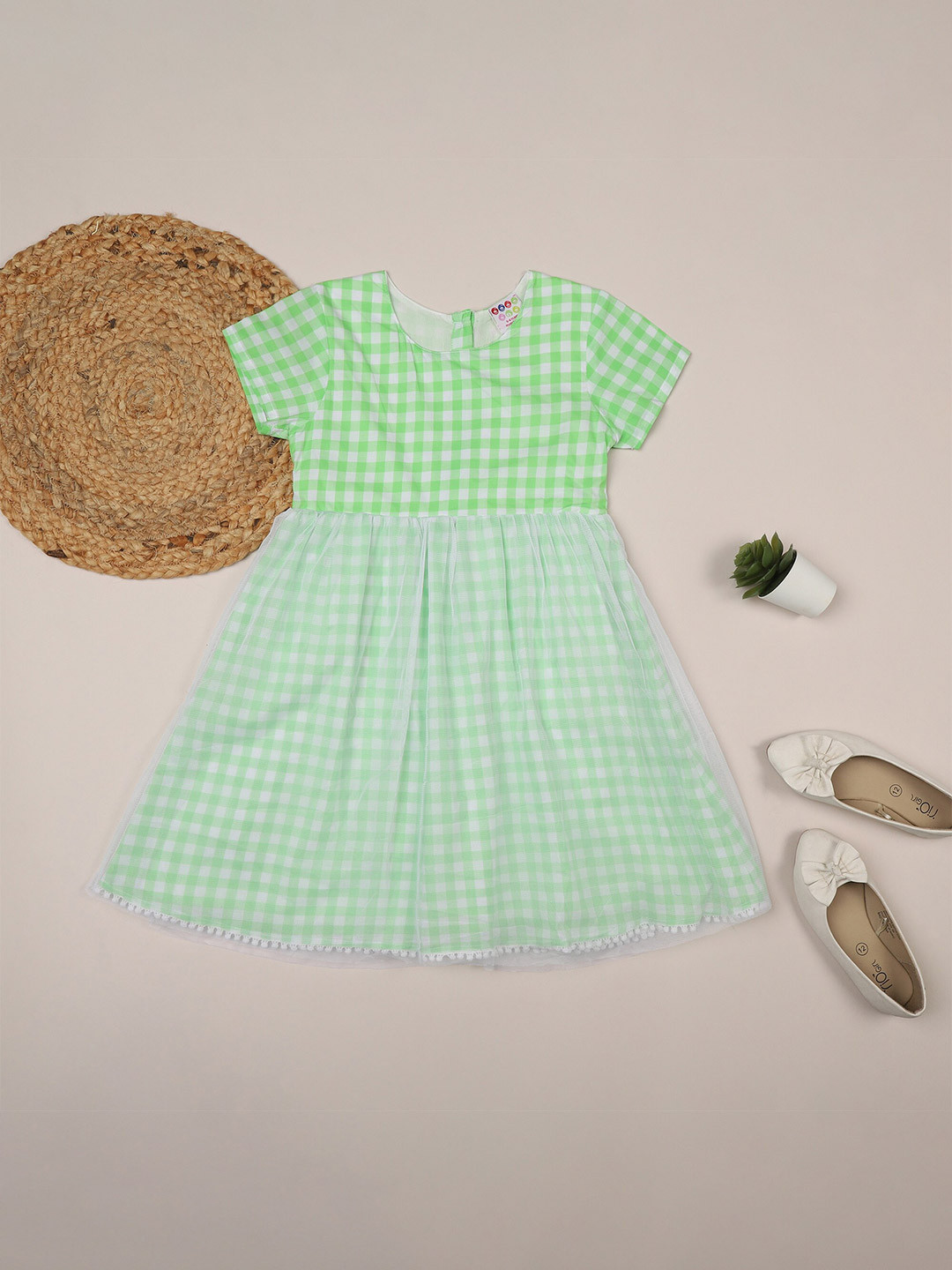 

ZION Kids Green Checked Layered Dress