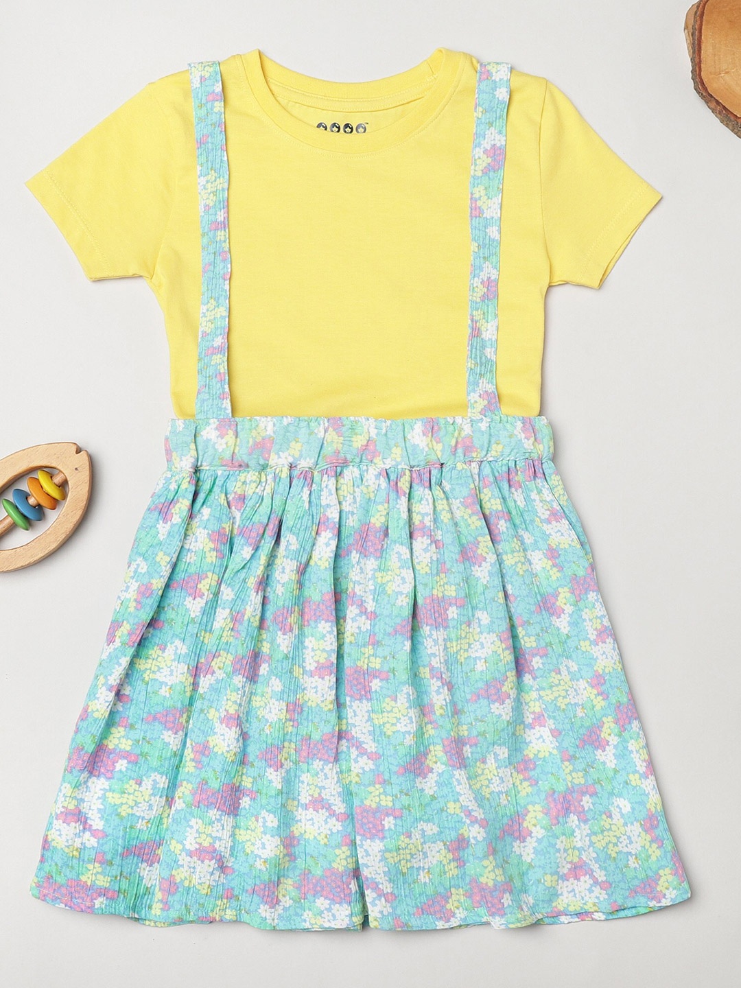 

ZION Girls Yellow & Blue T-shirt with Skirt