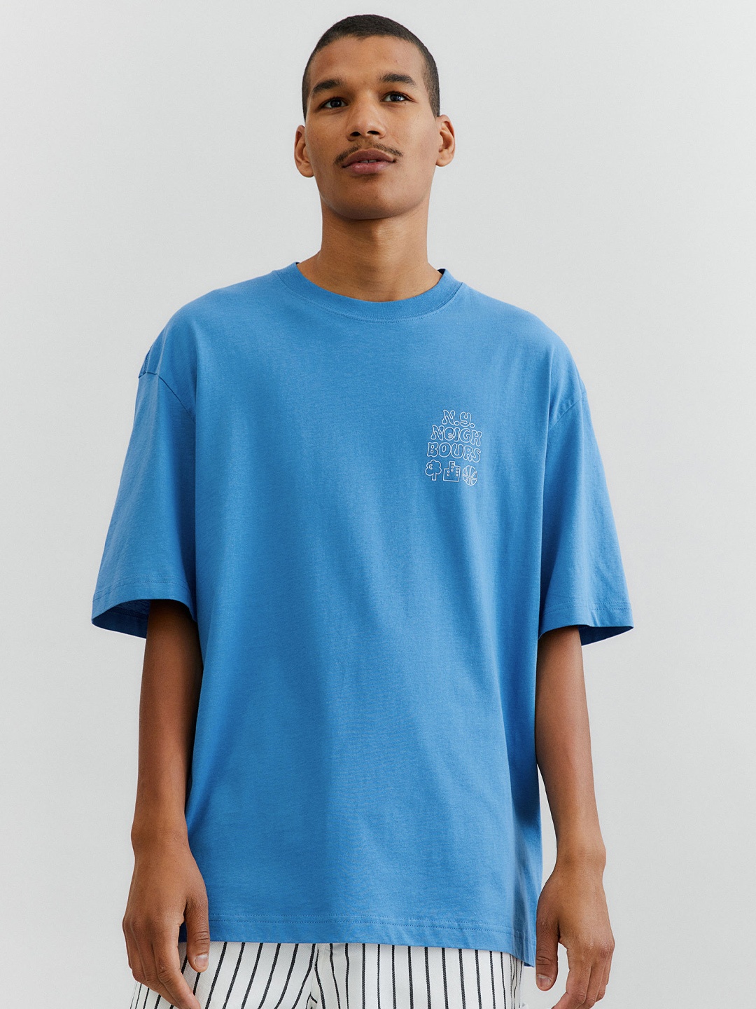 

H&M Men Blue Relaxed Fit Cotton T-shirt