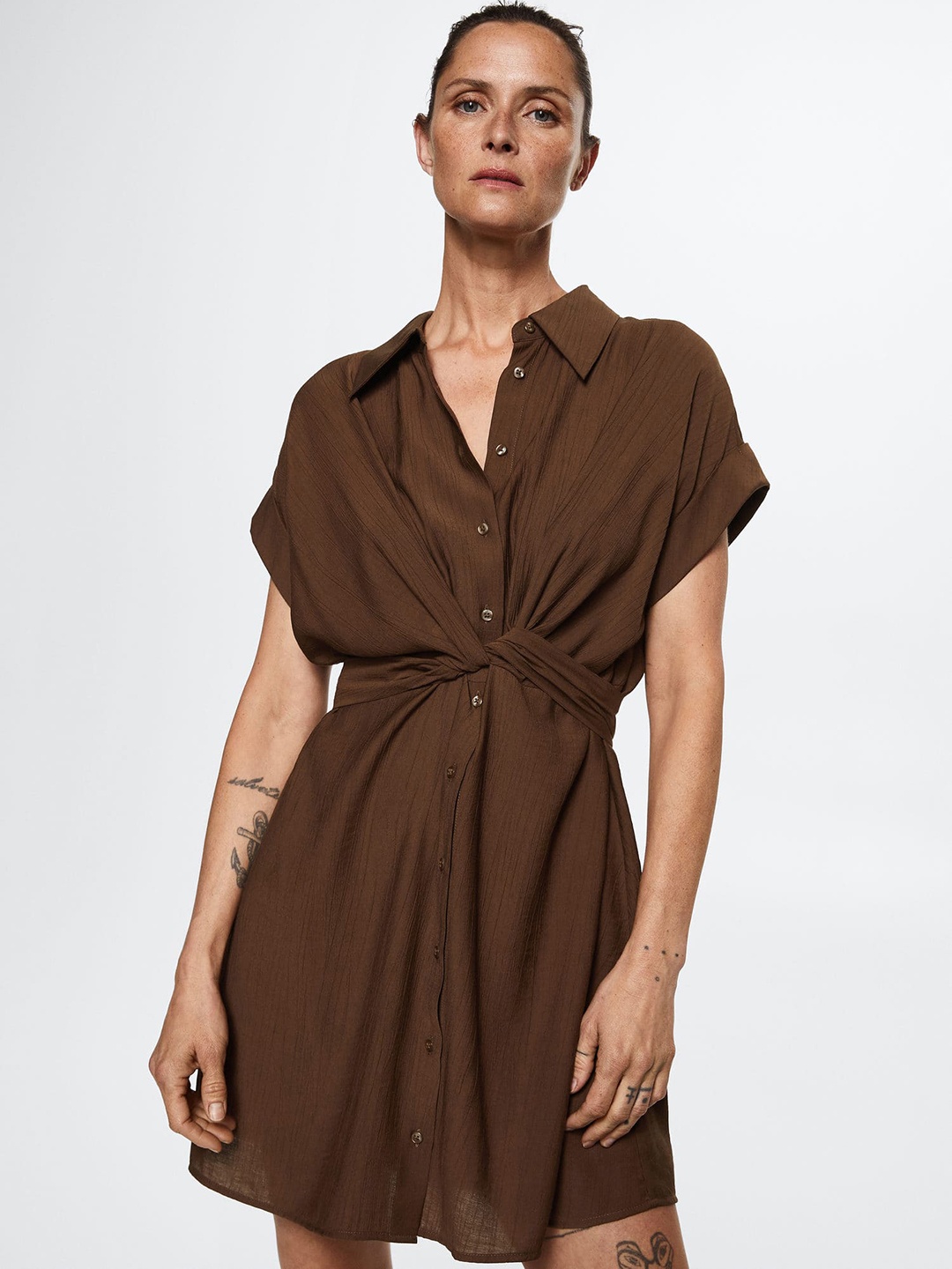 

MANGO Brown A-Line Dress