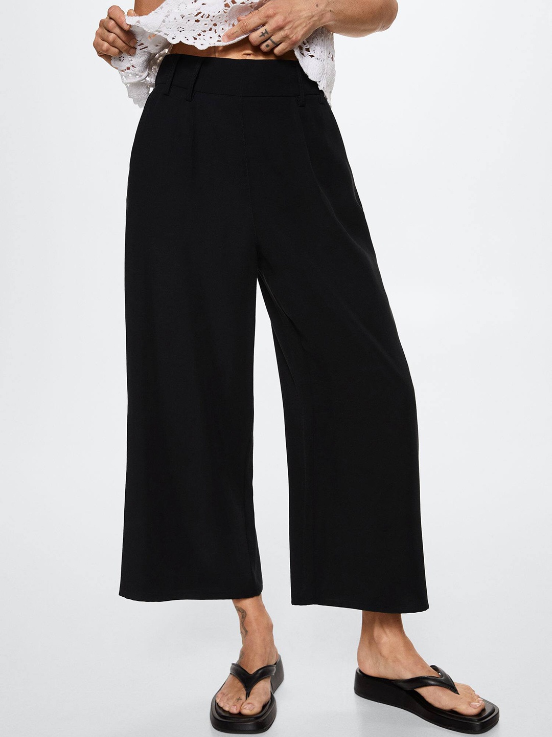 

MANGO Women Black Pleated Trousers