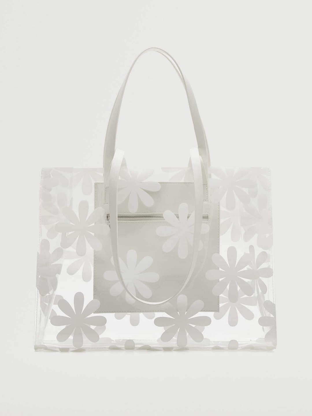 

MANGO Transparent & White Floral Printed Structured Shoulder Bag